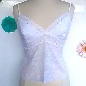Victoria's Secret Camisole White Lace Bejeweled Stretchy Like New Y2K